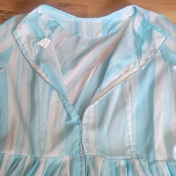 Vintage 50s 60s Blue White Striped Day Dress M - Picture 8 of 13